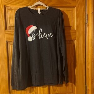 Cute 'Believe' Long Sleeve Shirt with Santa Hat